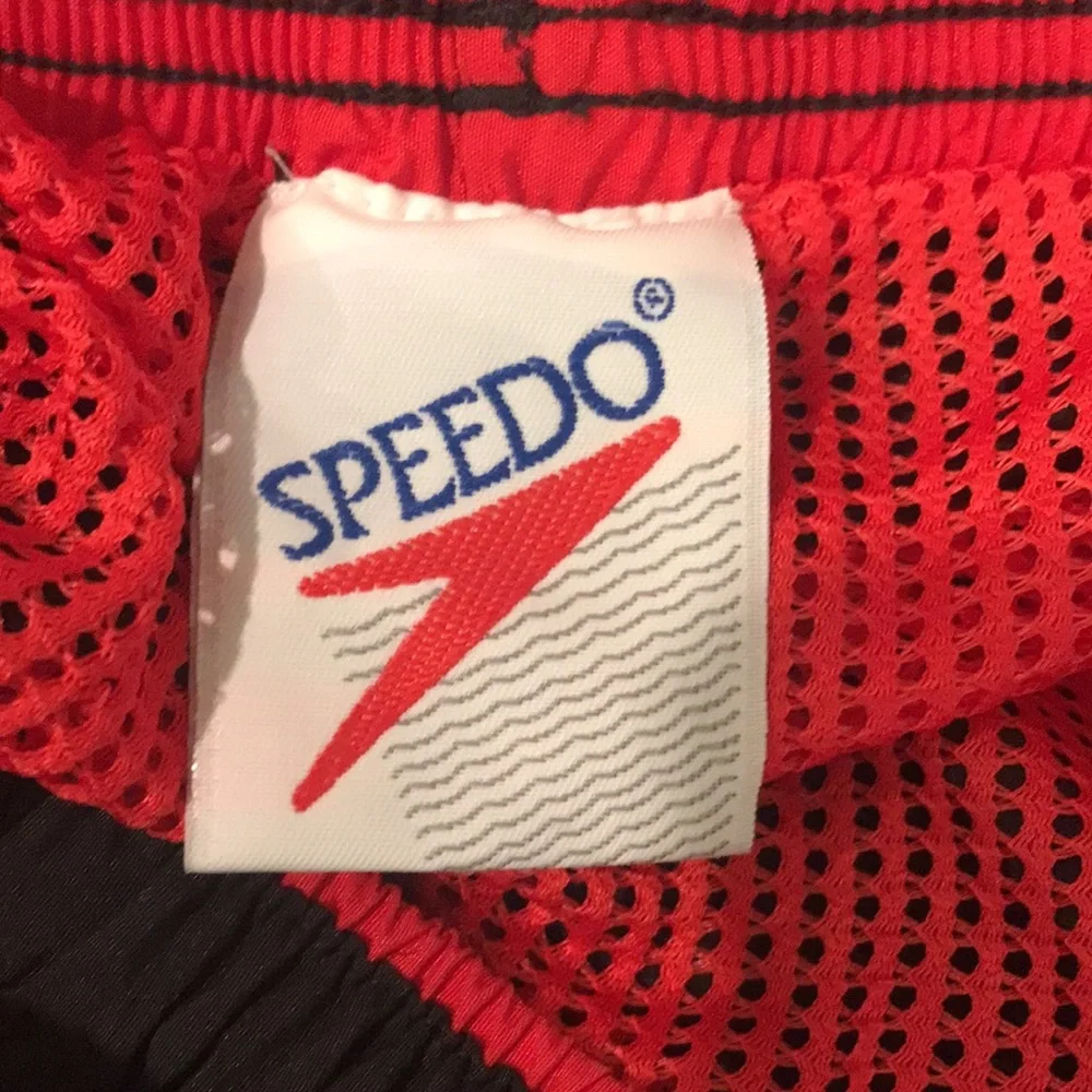 Speedo Swim Trunks Mens Size Large Black with Red Logo Pockets Drawstring Waist - Picture 4 of 10